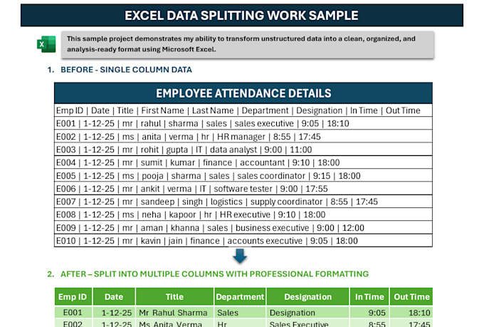 clean, format, split, and structure your excel data professionally
